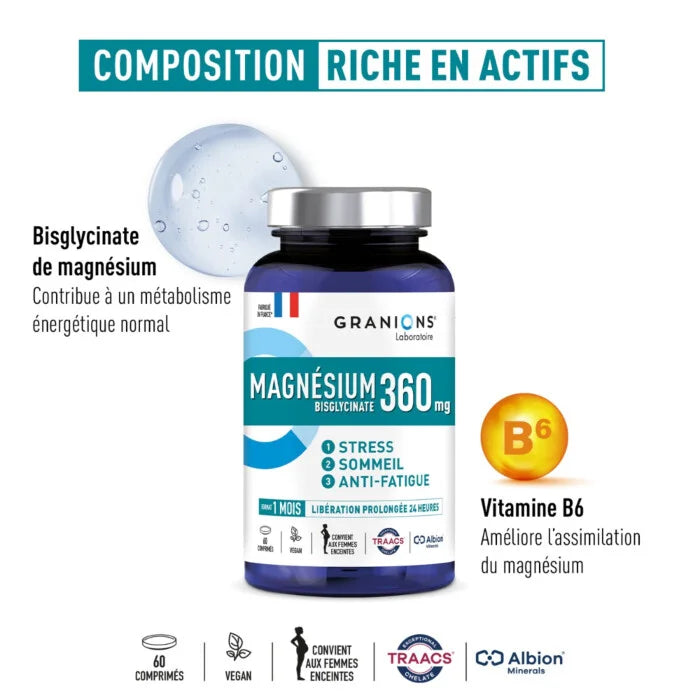 GRANIONS MAGNESIUM BISGLYCINATE 360mg - 60 Comprimés